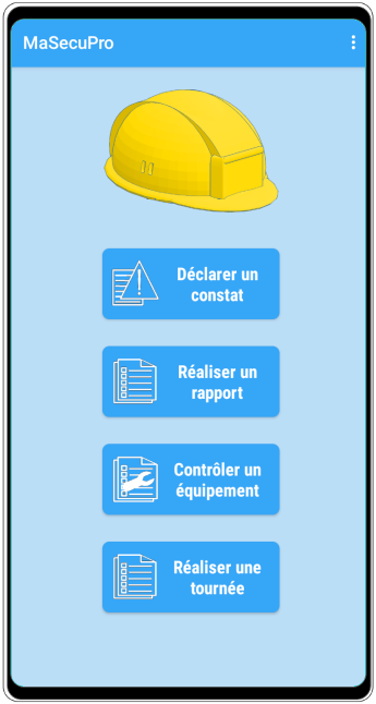 Ecran d'accueil de l'application MaSecuPro