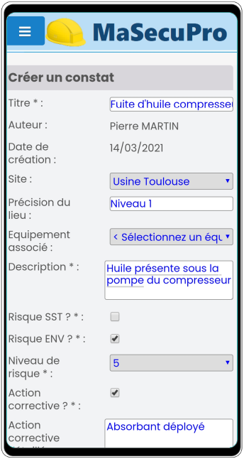 Signalisation d'un constat sur le site www.masecupro.com