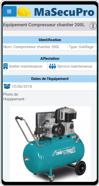 Détail d'un équipement dans MaSecuPro
