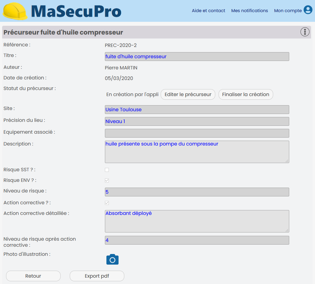 Constat réalisé avec MaSecuPro