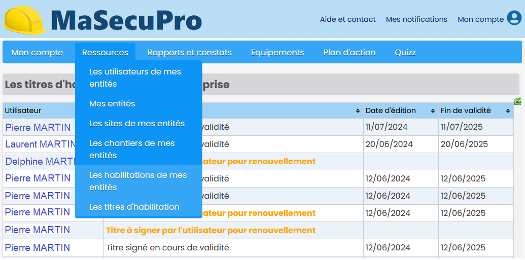 Liste de titres d'habilitation