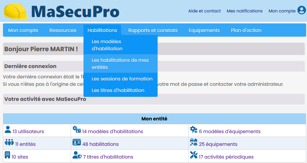 Menu habilitations et formations