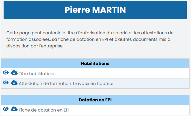 Page publique des habilitations accessible par QR Code